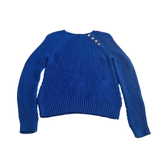 Lauren Ralph Lauren Woman’s Blue Petite Small Chunky Knit Crewneck Sweater - Picture 1 of 6